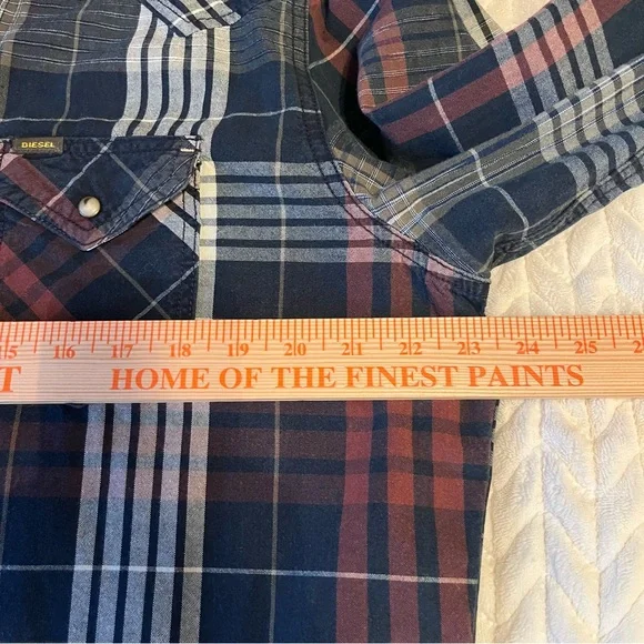 DIESEL Industry Men’s XXL Plaid Pearl Snap Button-Up Long Sleeve Shirt Cotton - Picture 7 of 12